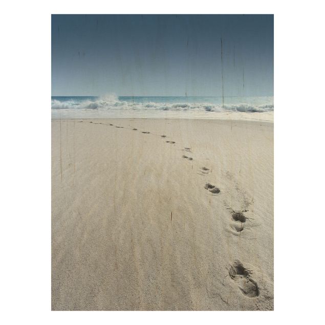 Holzbild Strand - Spuren im Sand - Hoch 3:4