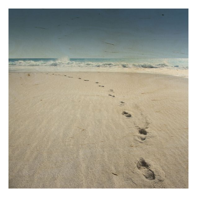Holzbild Strand – Spuren im Sand - Quadrat 1:1
