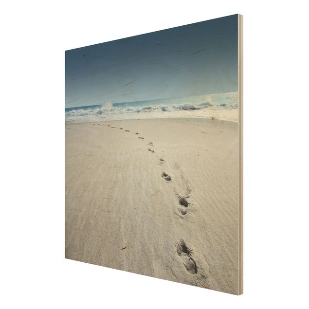 Holzbild Strand – Spuren im Sand - Quadrat 1:1