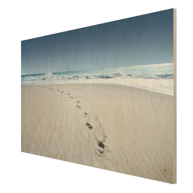 Holzbild Strand - Spuren im Sand - Quer 3:2