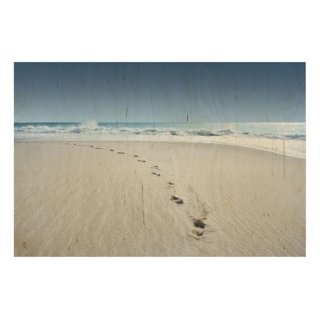 Holzbild Strand - Spuren im Sand - Quer 3:2