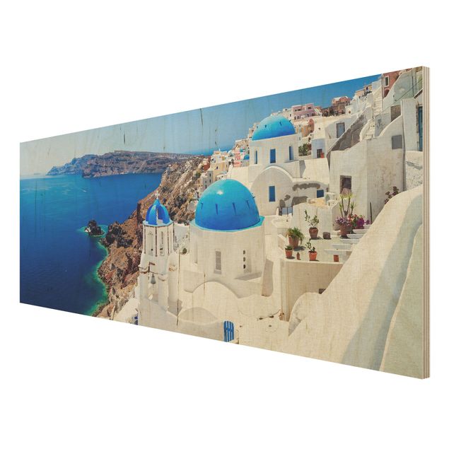 Holzbild - View Over Santorini - Panorama Quer