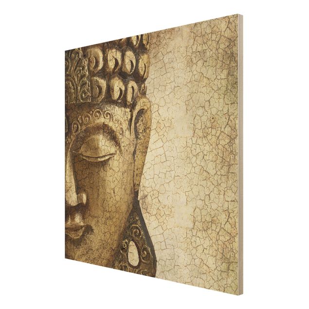 Holzbild Buddha - Vintage Buddha - Quadrat 1:1