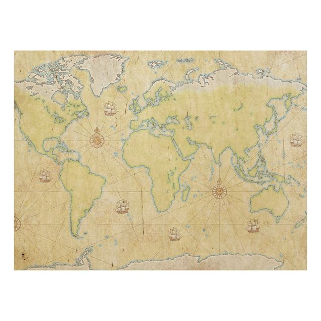 Holzbild Weltkarte - World Map - Quer 4:3