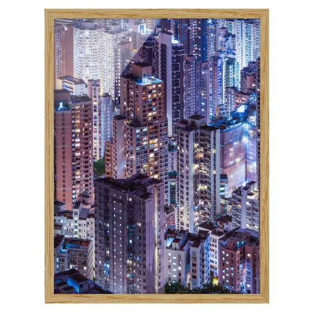 Bild mit Rahmen - Hongkong Lichtermeer - Hochformat