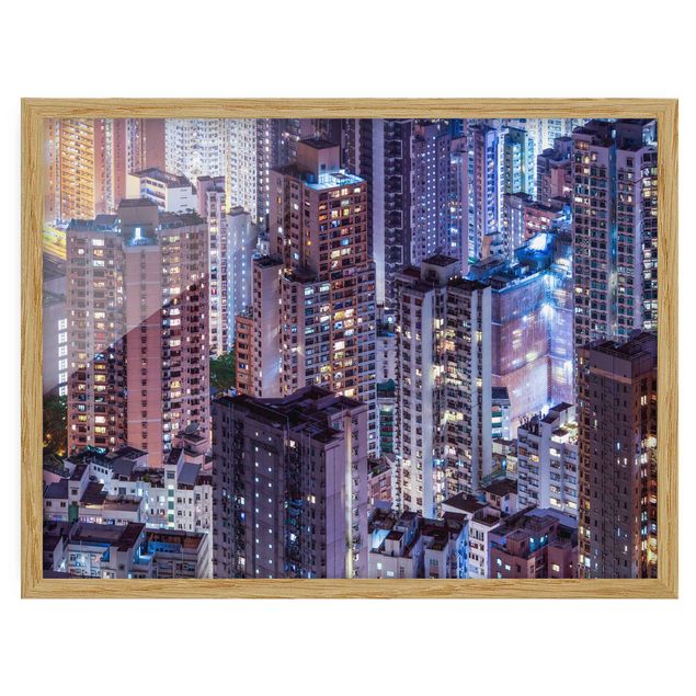 Bild mit Rahmen - Hongkong Lichtermeer - Querformat