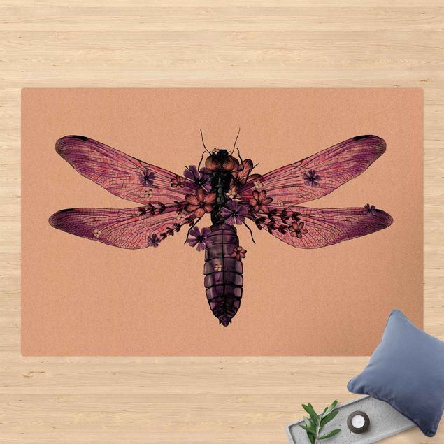 Teppich violett Illustration florale Libelle