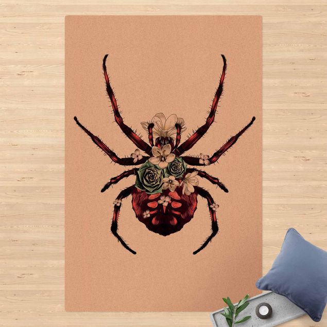 Rot Teppich Illustration florale Spinne