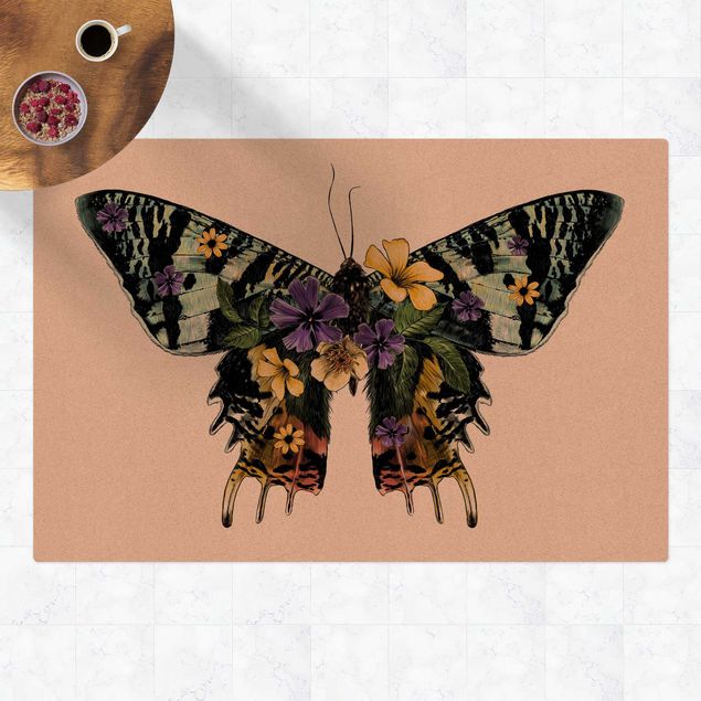 Teppich bunt Illustration floraler Madagaskar Schmetterling