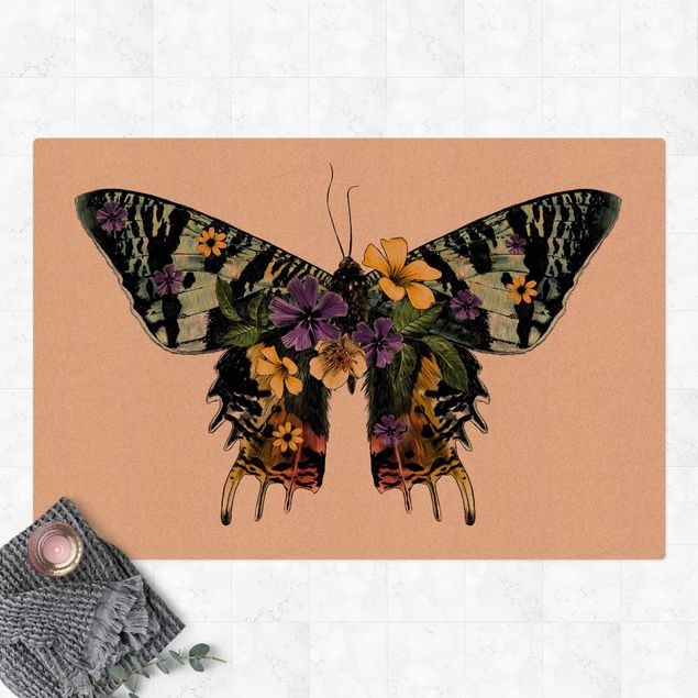 Moderner Teppich Illustration floraler Madagaskar Schmetterling