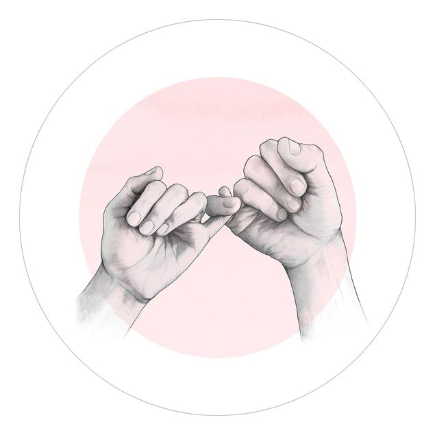 Runde Tapete selbstklebend - Illustration Hände Freundschaft Kreis Rosa Weiß