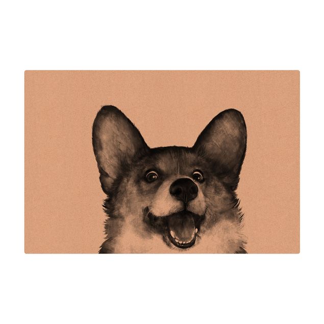 Kork-Teppich - Illustration Hund Corgi Weiß Schwarz Malerei - Querformat 3:2