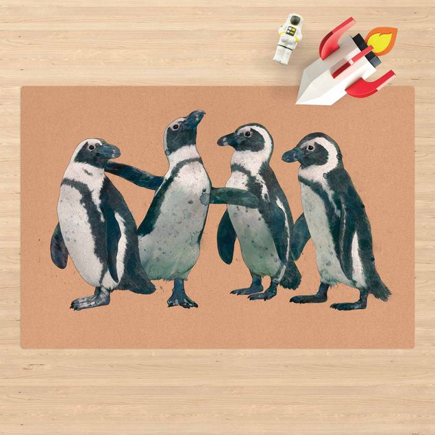 Schwarz-weißer Teppich Illustration Pinguine Schwarz Weiß Aquarell