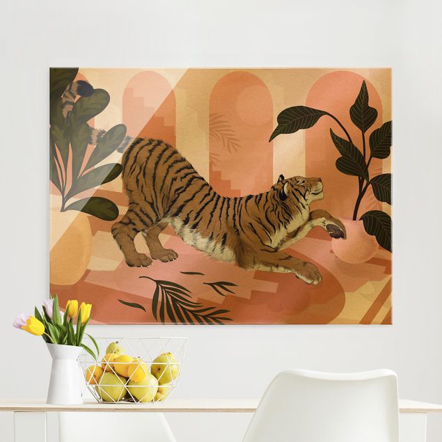 Magnettafel Glas Illustration Tiger in Pastell Rosa Malerei