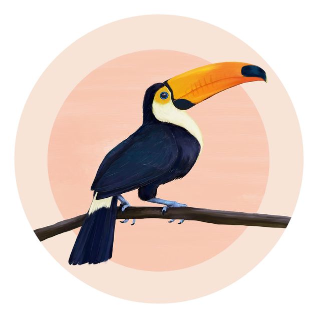 Runde Tapete selbstklebend - Illustration Vogel Tukan Malerei Pastell