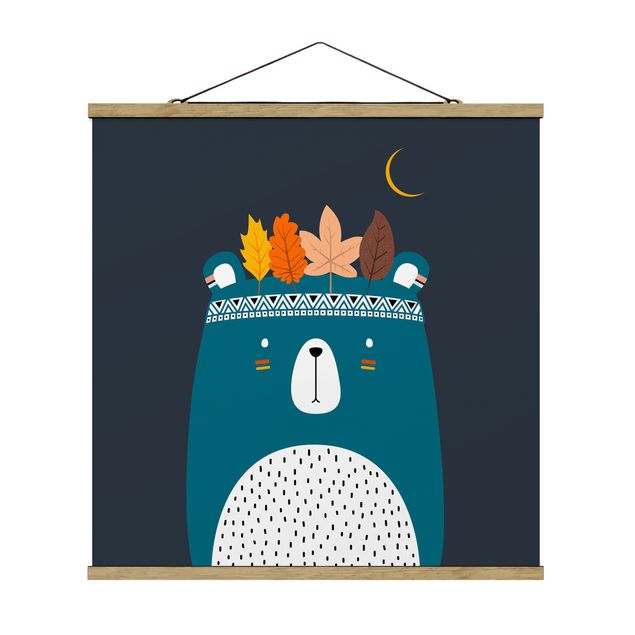 Stoffbild mit Posterleisten - Indianerbär bei Nacht - Quadrat 1:1