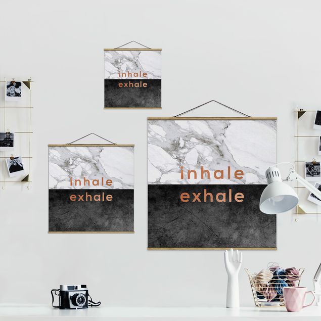 Stoffbild mit Posterleisten - Inhale Exhale Kupfer und Marmor - Quadrat 1:1