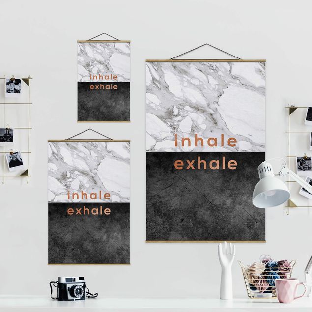 Stoffbild mit Posterleisten - Inhale Exhale Kupfer und Marmor - Hochformat 2:3