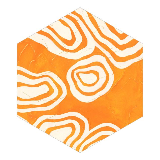 Hexagon Mustertapete selbstklebend - Inseln im Orangenen Meer