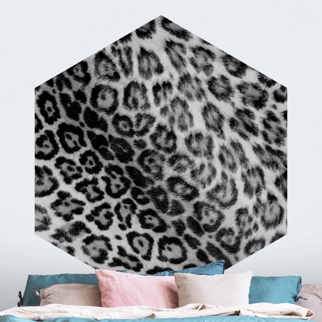 Hexagon Mustertapete selbstklebend - Jaguar Skin Schwarz-Weiß
