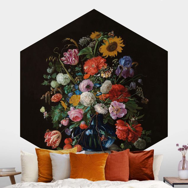 Hexagon Mustertapete selbstklebend - Jan Davidsz de Heem - Glasvase mit Blumen