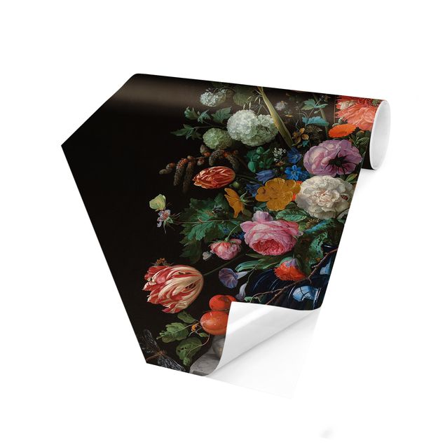 Hexagon Mustertapete selbstklebend - Jan Davidsz de Heem - Glasvase mit Blumen