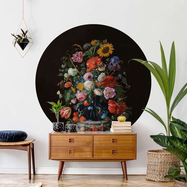 Runde Tapete selbstklebend - Jan Davidsz de Heem - Glasvase mit Blumen