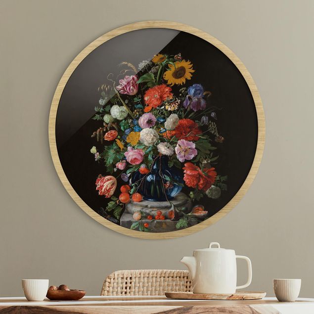 Rundes Gerahmtes Bild - Jan Davidsz de Heem - Glasvase mit Blumen