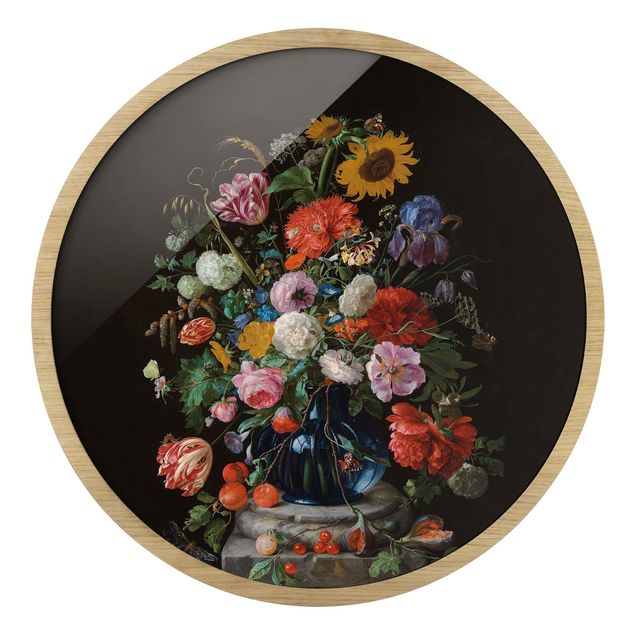 Rundes Gerahmtes Bild - Jan Davidsz de Heem - Glasvase mit Blumen
