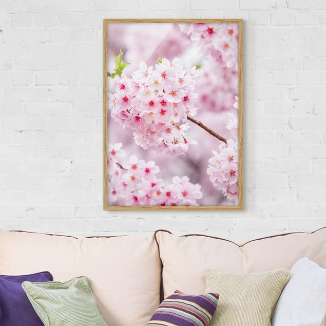 Bild mit Rahmen - Japanische Kirschblüten - Hochformat