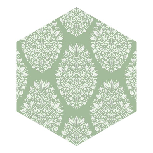 Hexagon Mustertapete selbstklebend - Jugendstil Muster auf Grün