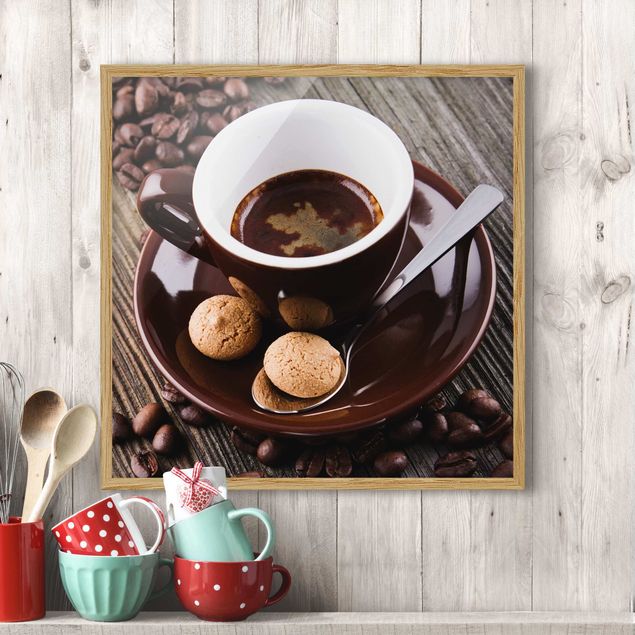 Bild mit Rahmen - Kaffeetasse mit Kaffeebohnen - Quadrat 1:1