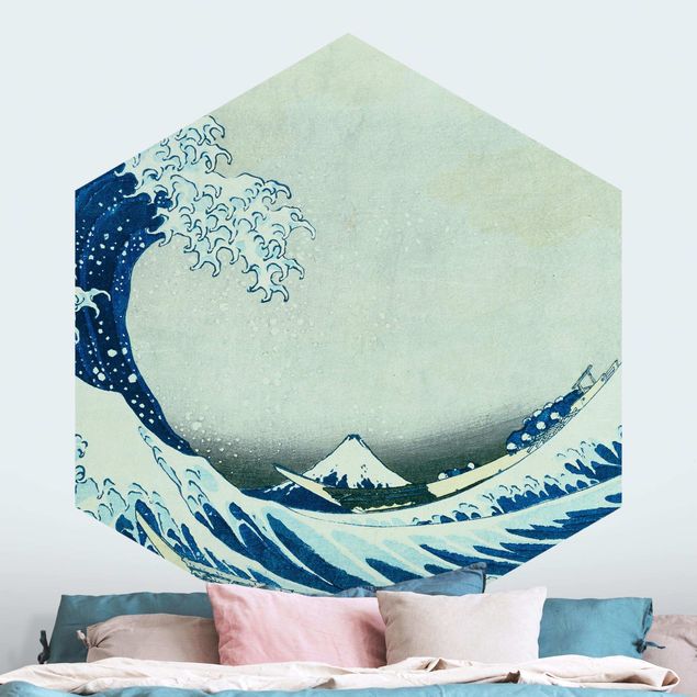 Hexagon Mustertapete selbstklebend - Katsushika Hokusai - Die grosse Welle von Kanagawa