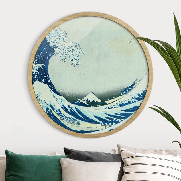 Gerahmte Bilder Rund Katsushika Hokusai - Die grosse Welle von Kanagawa
