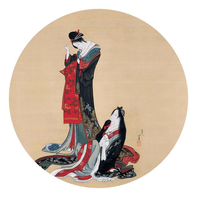 Runde Tapete selbstklebend - Katsushika Hokusai - Zwei Kurtisanen