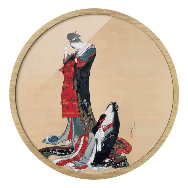 Rundes Gerahmtes Bild - Katsushika Hokusai - Zwei Kurtisanen