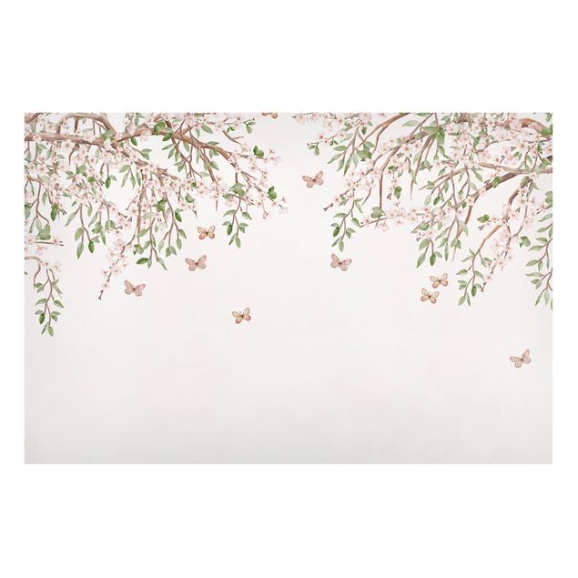 Magnettafel - Kirschblüte im Flügelspiel der Schmetterlinge - Memoboard Querformat