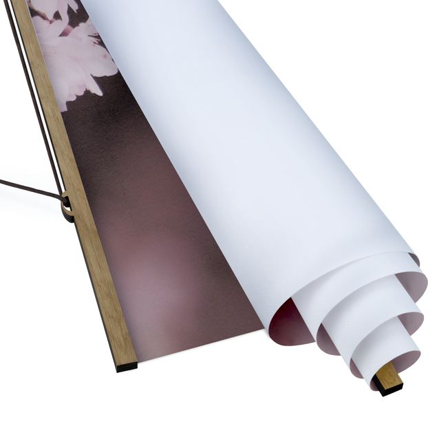 Stoffbild mit Posterleisten - Kirschblüte im Violetten Licht - Hochformat 1:2