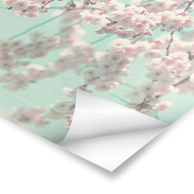 Poster - Kirschblütentanz auf Leinenstruktur - Quadrat 1:1