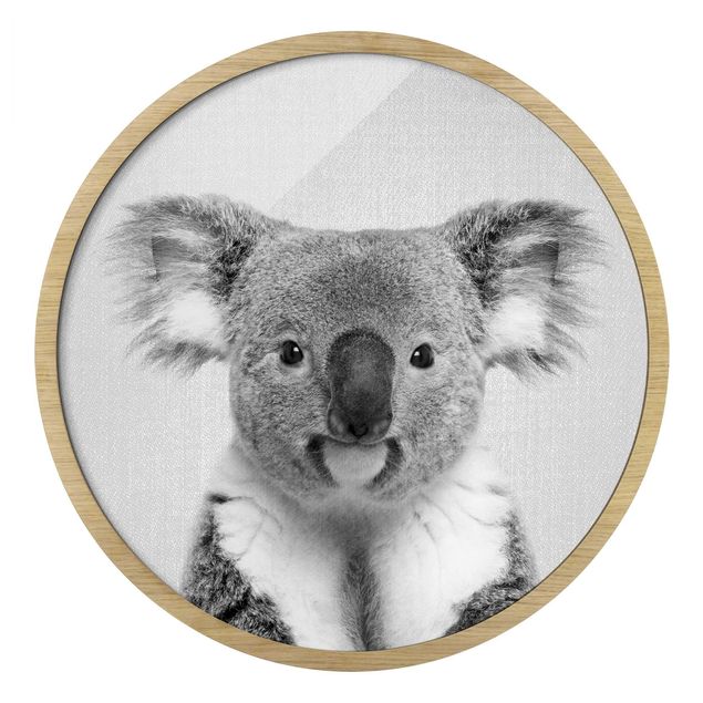 Rundes Gerahmtes Bild - Koala Klaus Schwarz Weiß