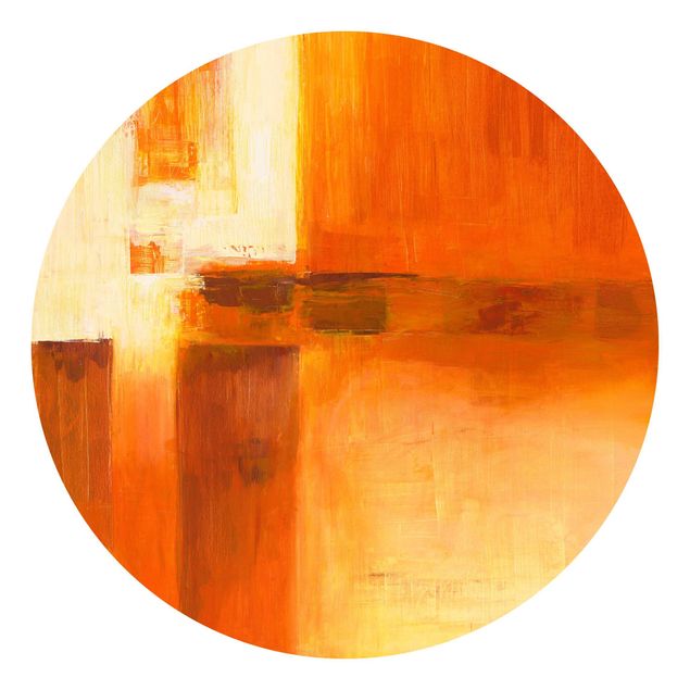 Runde Tapete selbstklebend - Komposition in Orange und Braun 01