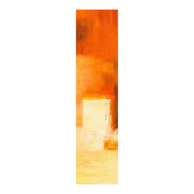 Schiebegardinen Set - Komposition in Orange und Braun 03 - Flächenvorhänge