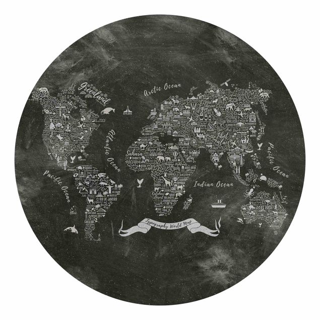 Runde Tapete selbstklebend - Kreide Typografie Weltkarte