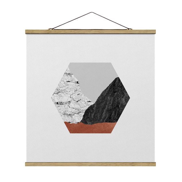 Stoffbild mit Posterleisten - Kupferberge Geometrie im Hexagon - Quadrat 1:1