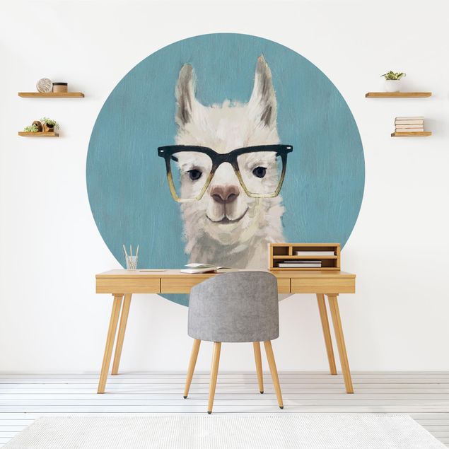 Runde Tapete selbstklebend - Lama mit Brille IV