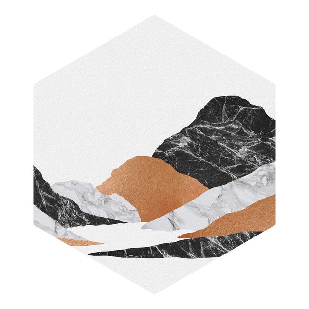 Hexagon Mustertapete selbstklebend - Landschaft in Marmor und Kupfer II
