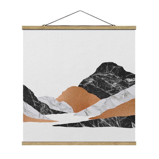 Stoffbild mit Posterleisten - Landschaft in Marmor und Kupfer II - Quadrat 1:1