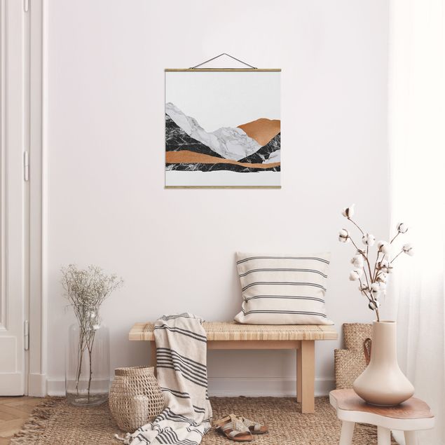 Stoffbild mit Posterleisten - Landschaft in Marmor und Kupfer - Quadrat 1:1