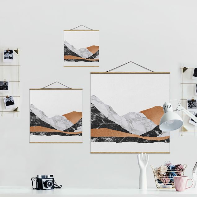 Stoffbild mit Posterleisten - Landschaft in Marmor und Kupfer - Quadrat 1:1