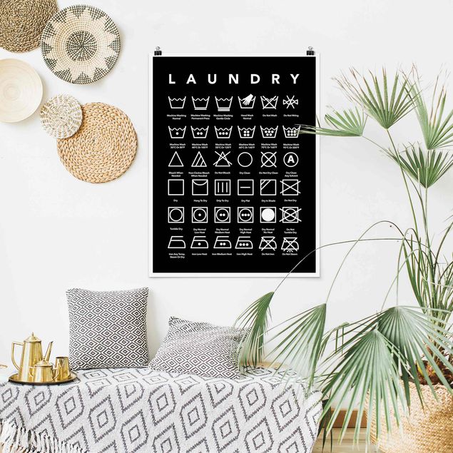Poster - Laundry Symbole Schwarz-Weiß - Hochformat 3:4